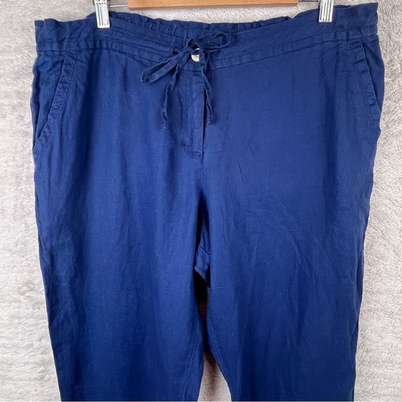Tommy Bahama Womens Blue 100% Linen Pants Sz L Waist Drawstring Vacation Cruise - Picture 1 of 15